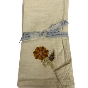 New‎ April Cornell Trellis Embroidery Natural Tea Towels 4 Napkins 20x20